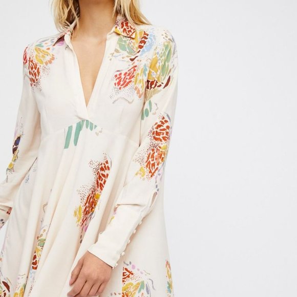 FREE PEOPLE Cream/TAN Field of Butterflies Patterned V-Neck Tunic Size XS - Picture 10 of 10